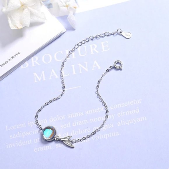 NEW Silver Cute Natural Rainbow Moonstone Charm Bracelet - Picture 4 of 6